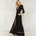 Lady Black Deep V Multi-Layer Shoulder Long Sleeve Evening Dress